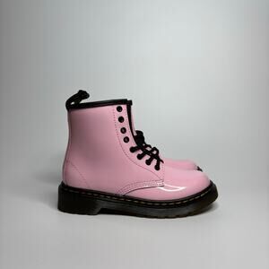 Dr. Martens Junior 1460 Patent Leather Lace Up Boots in Pale Pink